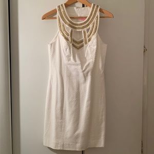 Lilly Pulitzer White and Gold Beaded Shift Dress